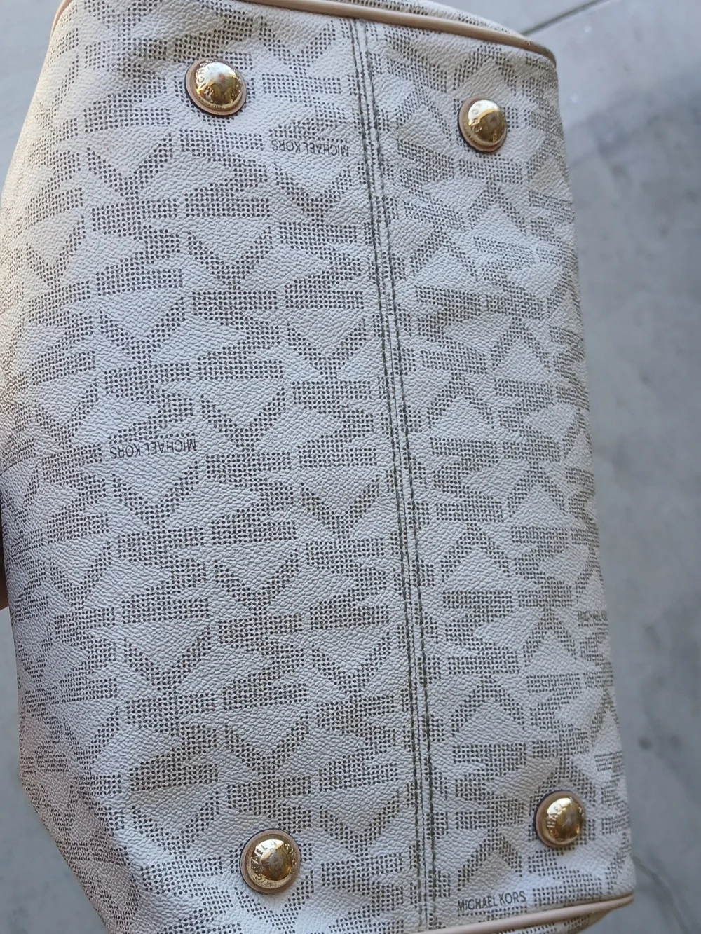 Michael Kors Cream Logo Satchel with Beige Trim